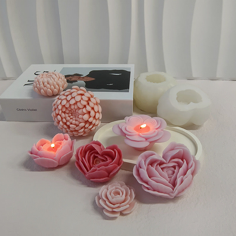 Heart Rose Flower Candle Silicone Mold