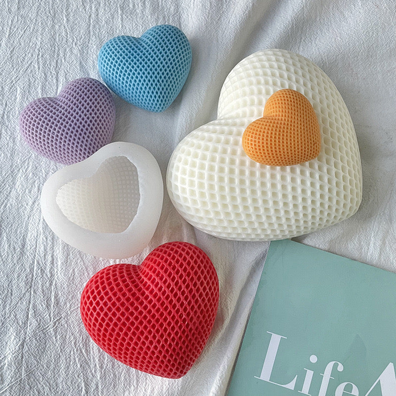 Grid Heart Shape Candle Silicone Molds