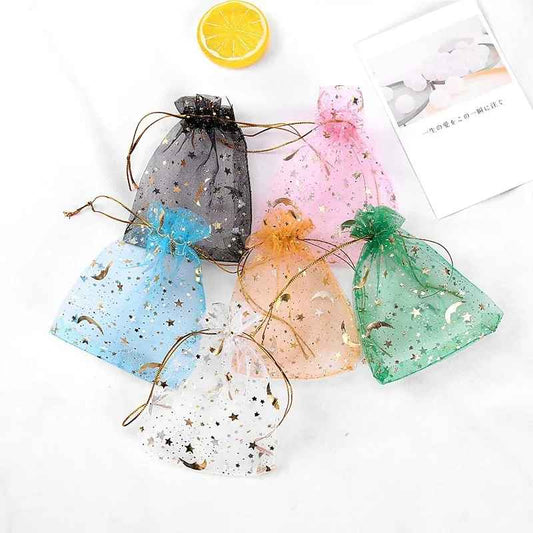 5pcs  Moon & Star Organza Drawstring Bag