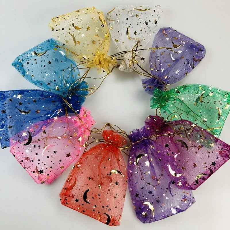 5pcs  Moon & Star Organza Drawstring Bag