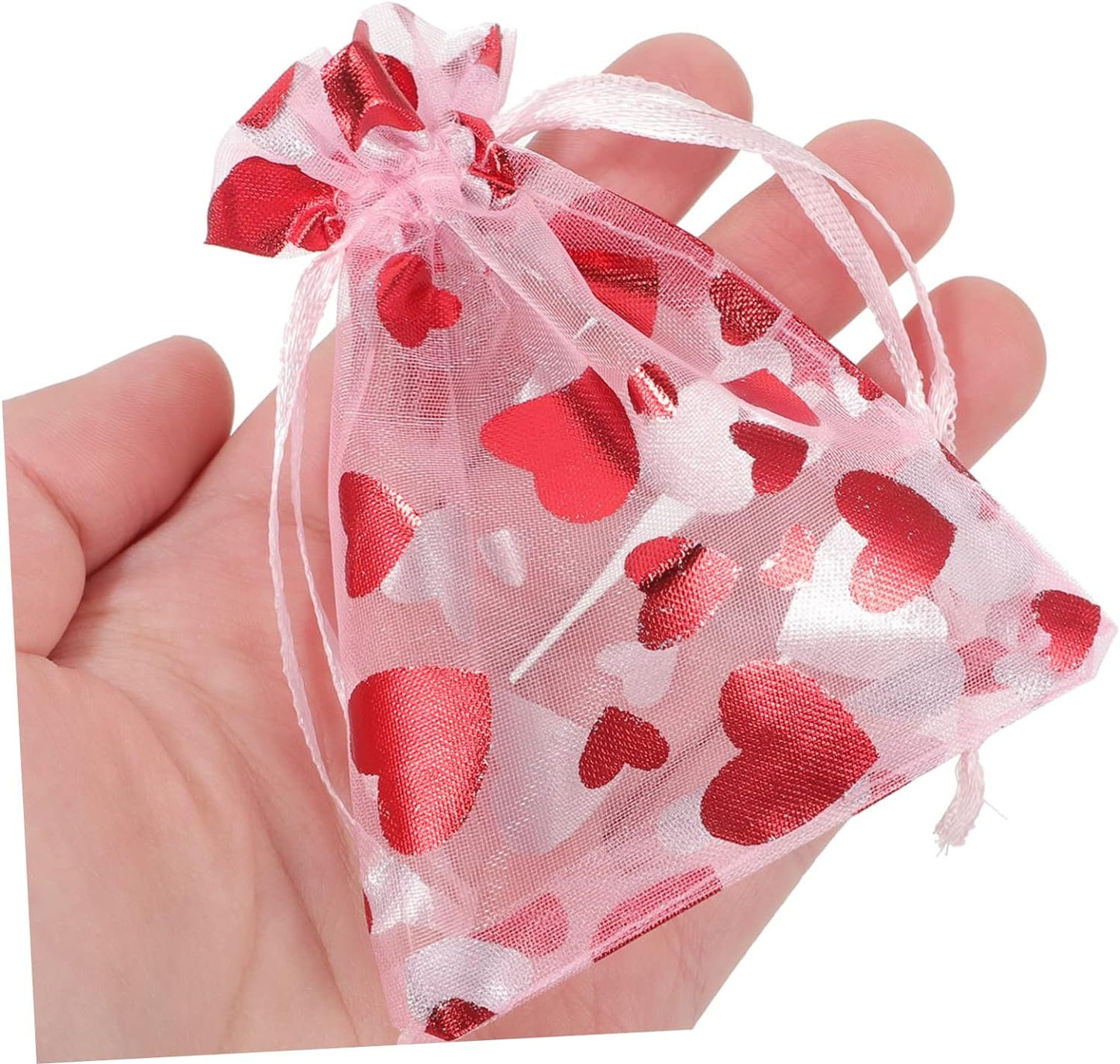 5pcs Heart Organza Drawstring Bag