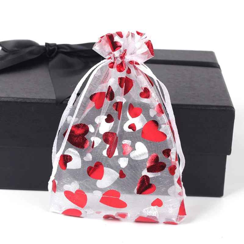 5pcs Heart Organza Drawstring Bag