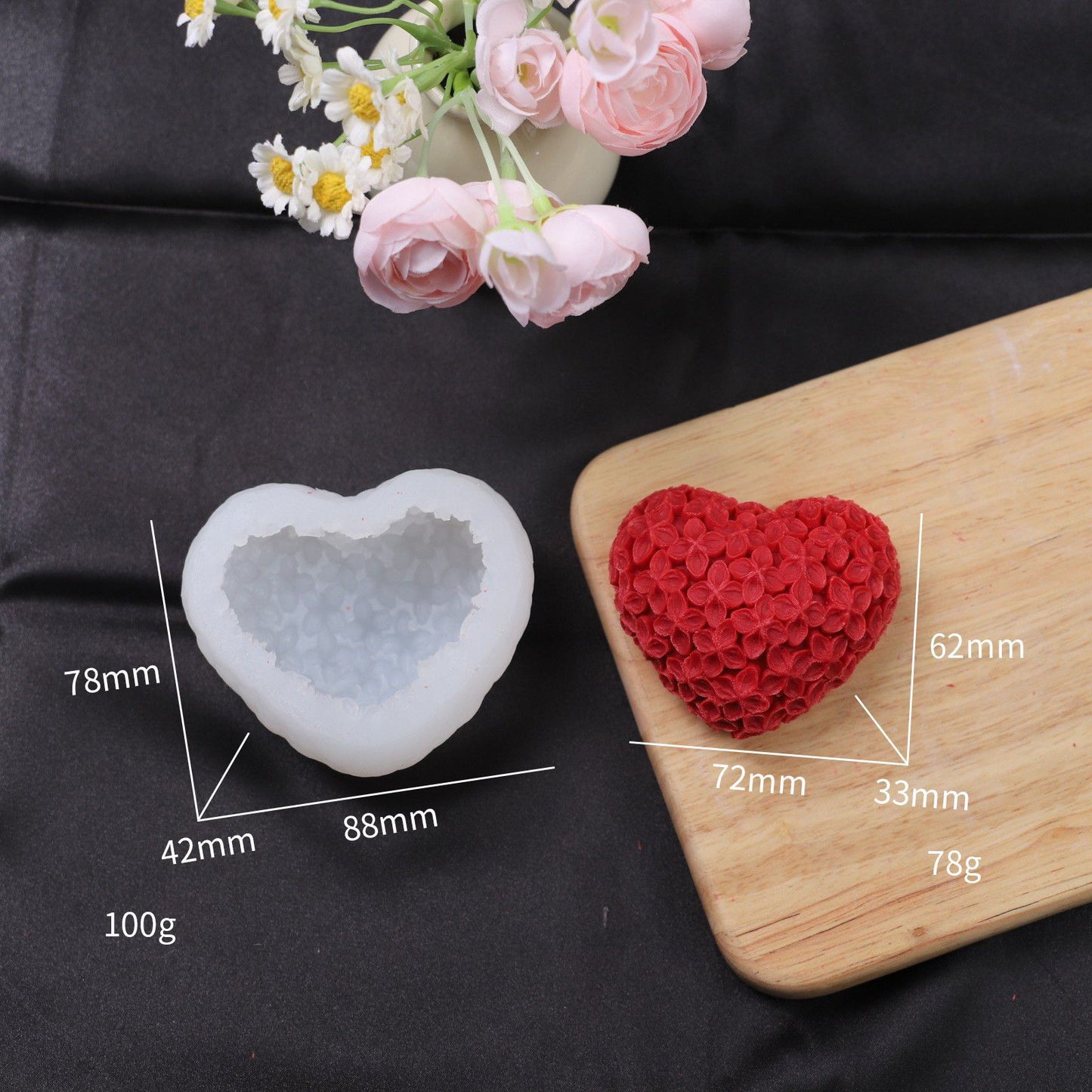 Heart Flower Silicone Candle Mold