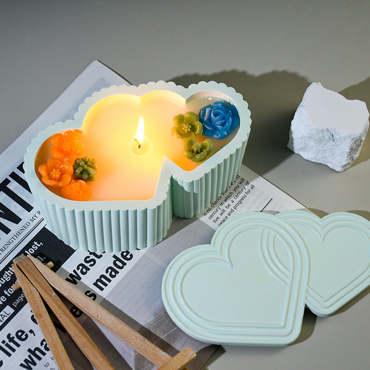 Double Heart Candle Jar Mold