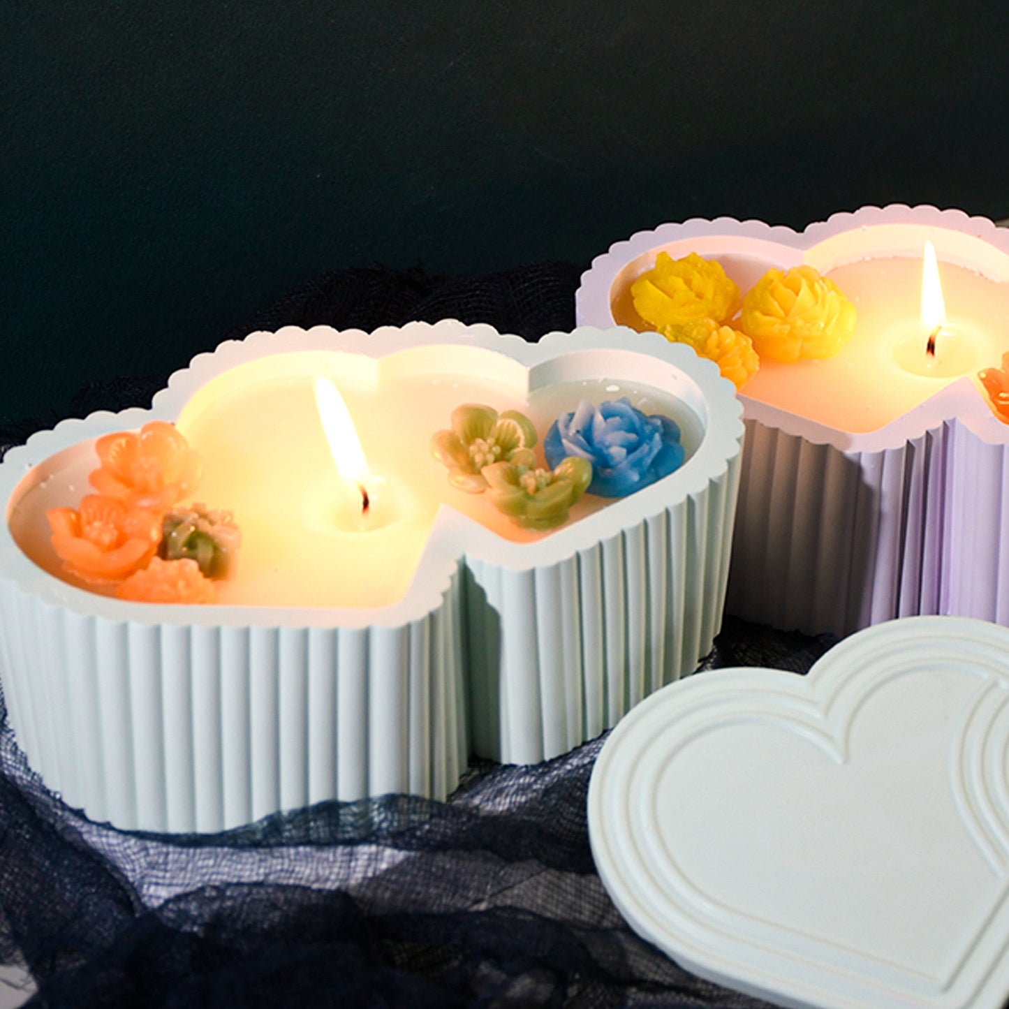Double Heart Candle Jar Mold