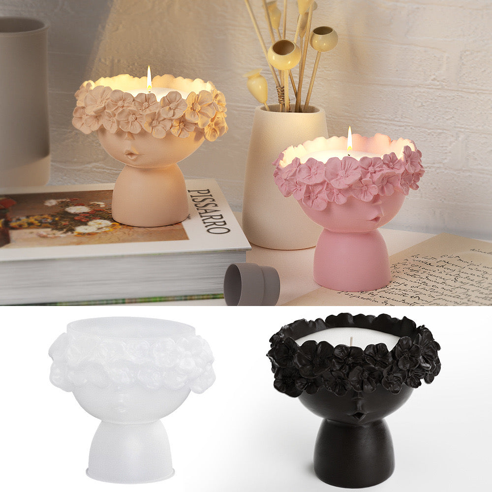 Lady Flower Face Candle Jar Silicone Mold